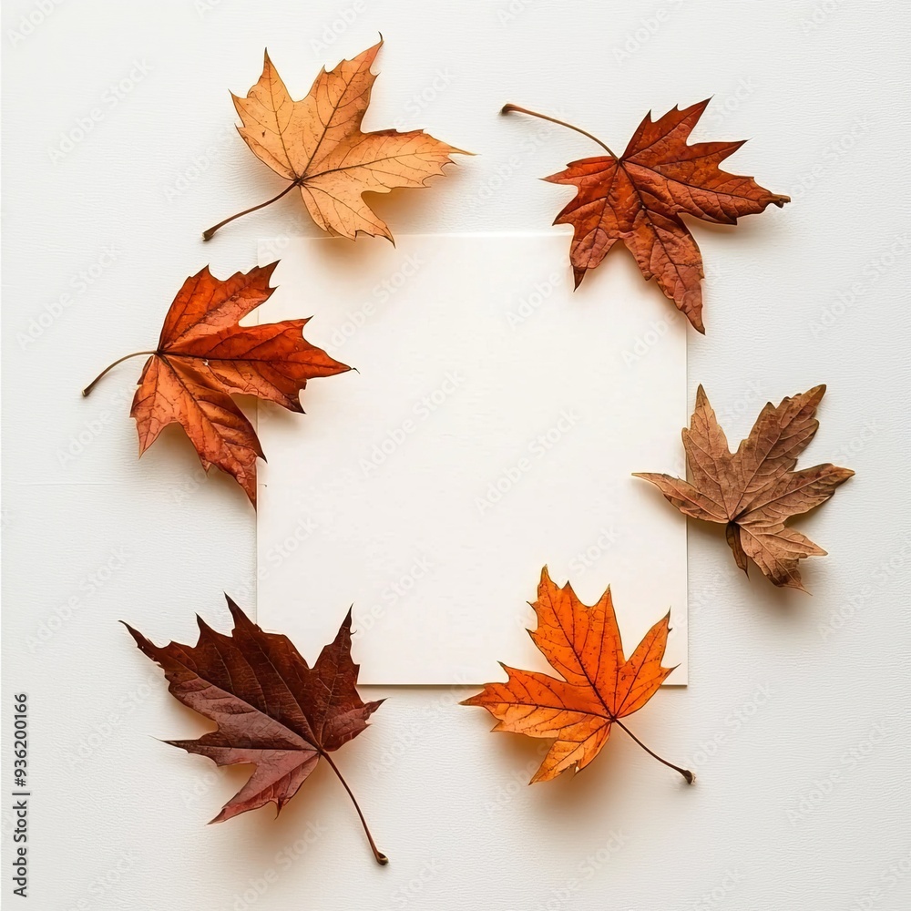Poster an autumnal composition with autumn leaves on a blank background