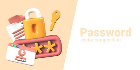 Personal password. Account access. User verification. Set of 3D templates