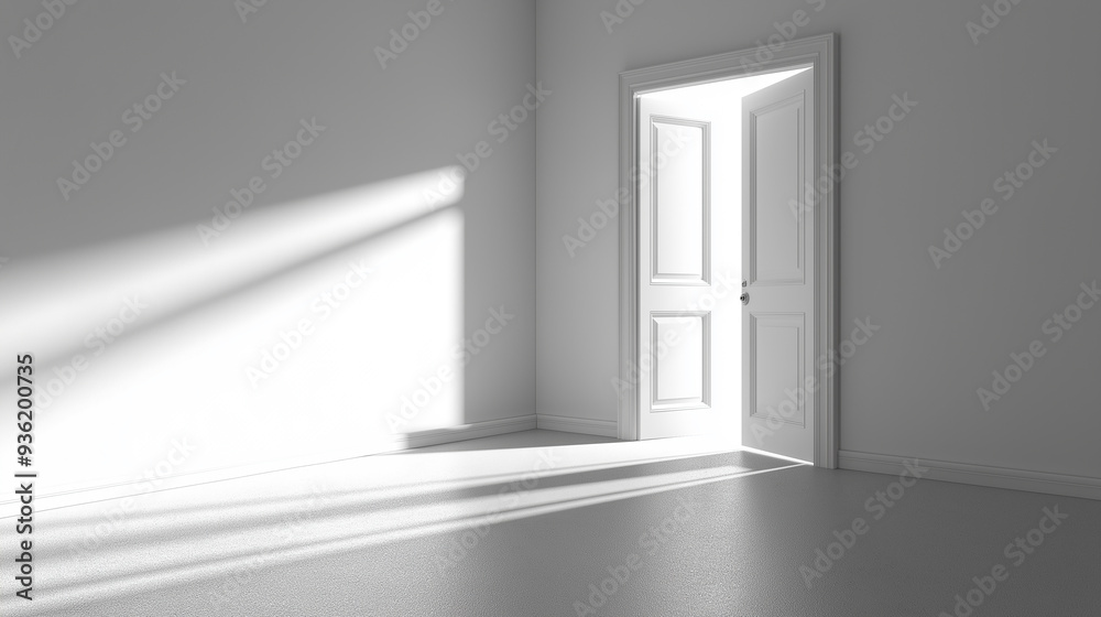 Poster sunlight entering room through open door illuminating floor