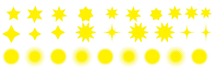 Set of black starburst. Star. Collection of trendy stars shapes. Vector icons for apps and websites.