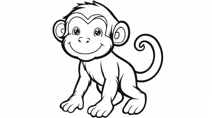 Obraz premium Outline illustration of a black and white monkey for drawing and coloring on white background