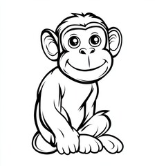 Outline illustration of a black and white monkey for drawing and coloring on white background
