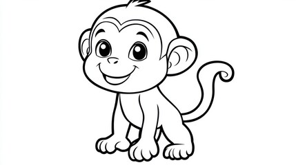 Outline illustration of a black and white monkey for drawing and coloring on white background