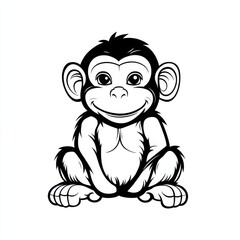 Obraz premium Outline illustration of a black and white monkey for drawing and coloring on white background