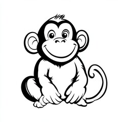 Fototapeta premium Outline illustration of a black and white monkey for drawing and coloring on white background