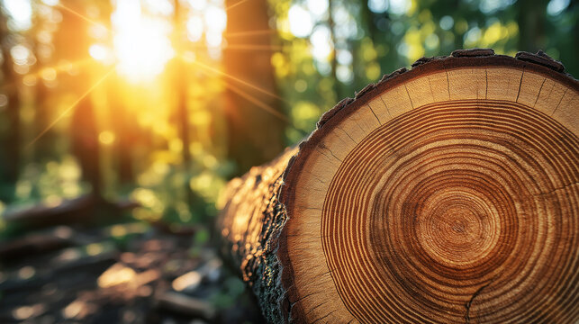Closeup of tree trunk showing growth rings in forest