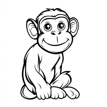 recommend clip art: Outline illustration of a black and white monkey for drawing and coloring on white background