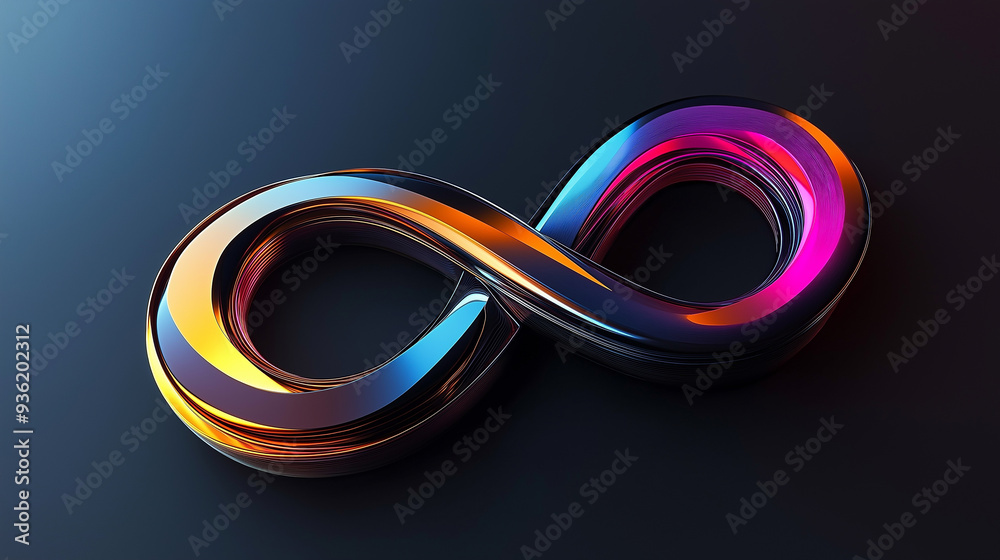 Poster infinity symbol looping with iridescent colors on dark background