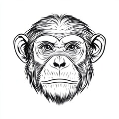 Outline illustration of a black and white monkey for drawing and coloring on white background