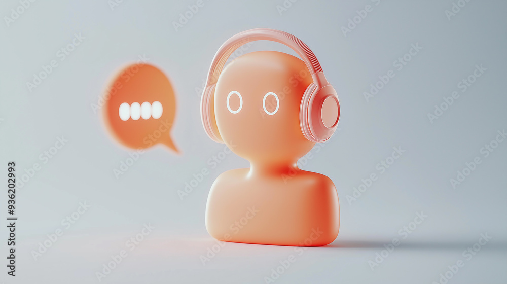 Aufkleber 3d character listening with headphones and speech bubble displaying dots representing ongoing conversation