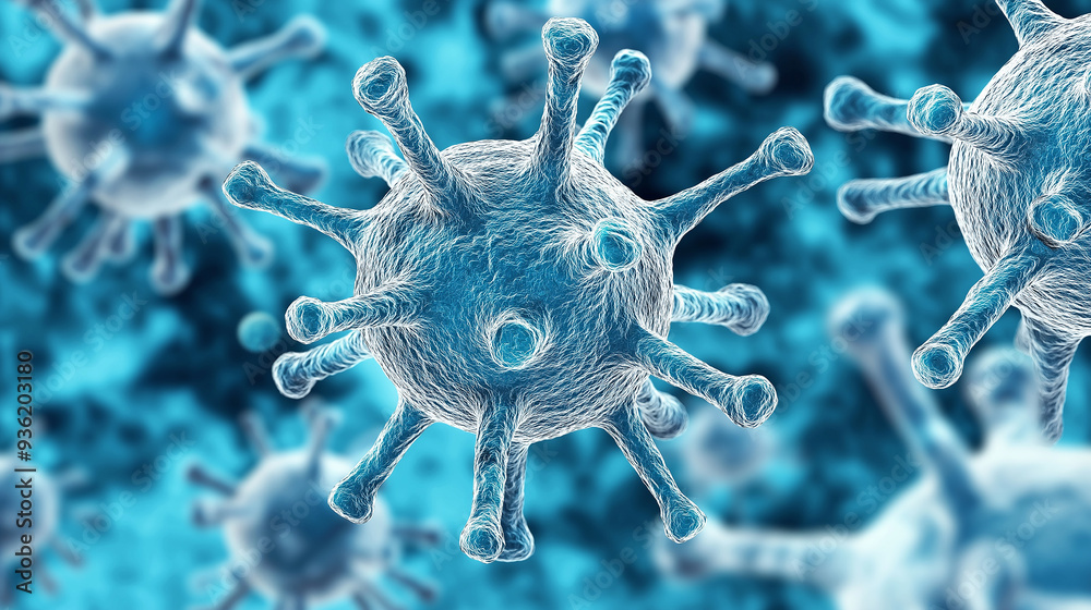 Aufkleber microscopic view of virus cells multiplying and spreading