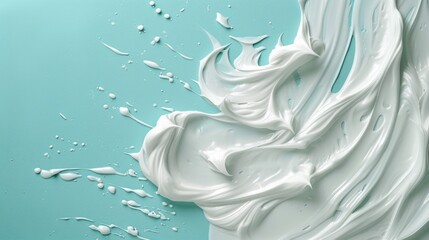 Moisturizer cream or ponds cream splashing with drops on blue background