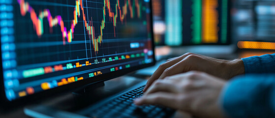 Closeup hand using computer executing AI commands artificial intelligence