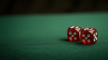 Red dice on a green casino table representing chance, risk
