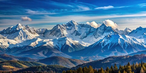 Beautiful panoramic view of snow-capped mountains in the distance , nature, landscape, outdoors, scenic, travel, adventure