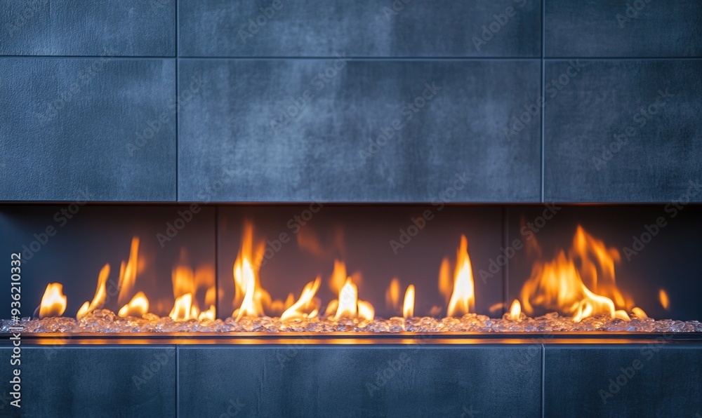 Wall mural flames burning brightly in a modern fireplace