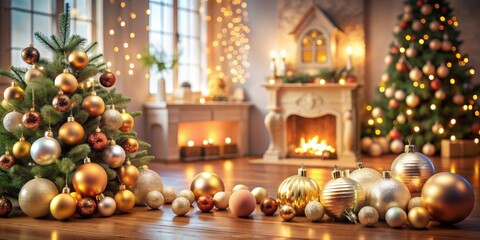 Festive Christmas home interior decorated with seasonal baubles, celebration, holidays, home decor, decorations, ornaments