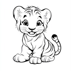 Outline illustration of a black and white tiger for drawing and coloring on white background