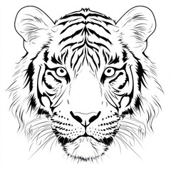 Fototapeta premium Outline illustration of a black and white tiger for drawing and coloring on white background
