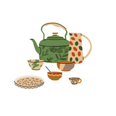 Kitchen utensils. Kitchenware tools and equipment. Frying pan, saucepan, knives and forks. Cutlery objects for food cooking modern contemporary crockery cartoon flat isolated vector illustration