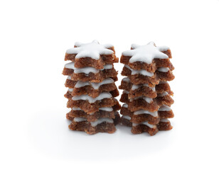 Christmas cookies stack of cinnamon stars isolated on white