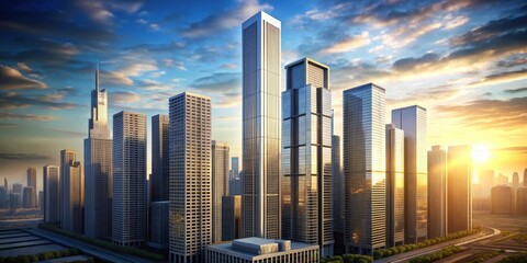 Fototapeta premium Realistic high-quality image of an urban skyscraper , architecture, modern, city, office building, skyline
