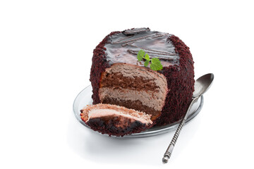 Chocolate mini cake with chocolate ganash isolated on white