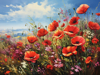 Obraz premium Eyecatching a poppy field landscape