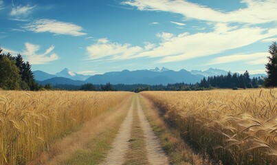 Naklejka premium Path leading through wheat field, golden ears