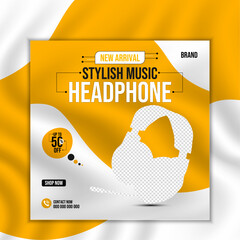 Musical instrument poster design template.New arrival smart headphone banner for selling and promotional purpose. headphone promotional social media post or editable web banner template 