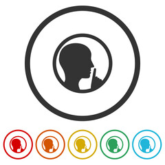 Keep quiet sign icon. Set icons in color circle buttons