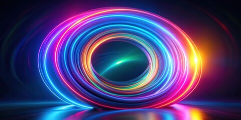 Abstract neon background of unfocussed multicolor torus