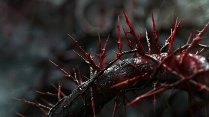 Close Up of Sharp Red Thorns on a Branch