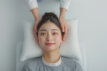 Fototapeta premium Asian woman massaging face