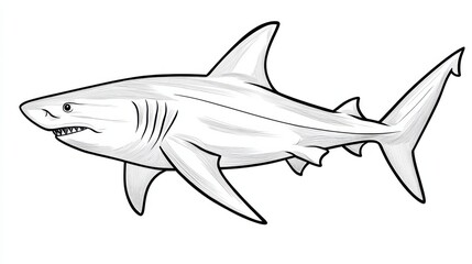 Obraz premium Outline illustration of a black and white shark for drawing and coloring on white background