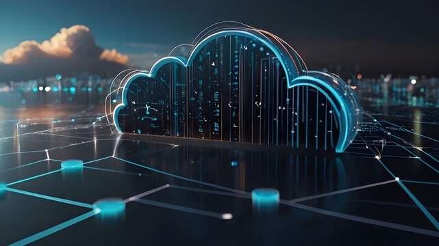 IoT and Cloud Computing, Futuristic Design with Dotted Line and Cloud Shape
