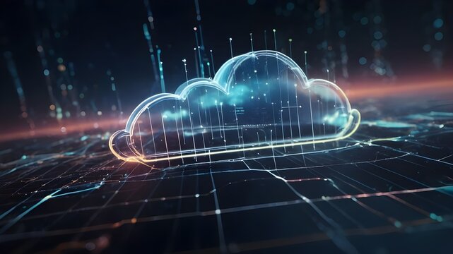 IoT and Cloud Computing, Futuristic Design with Dotted Line and Cloud Shape