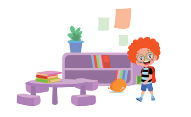 Vector Illustration Of Kids Playing in the clasroom