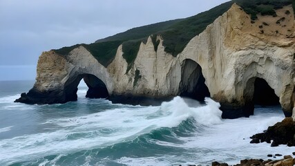 Naklejka premium cliffs, rough waves
