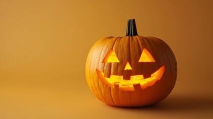 A pumpkin with a candle inside and a smiley face carved on it