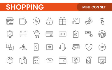 Set of shopping cart icons. Collection of web icons for online store, from various cart icons in various shapes. Shopping outline icon set.