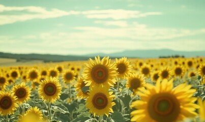 Fototapeta premium Serene sunflower field, tall sunflowers