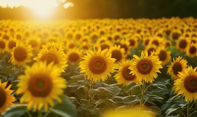 Fototapeta premium Serene sunflower field, tall sunflowers