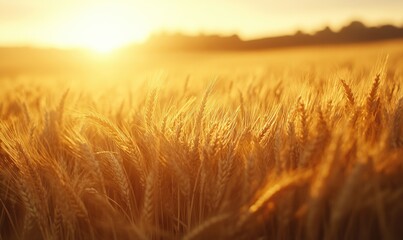 Obraz premium Tranquil wheat field, golden stalks