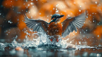 Kingfisher Splashing in Water