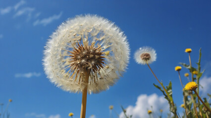 Dandelion against blue sky 