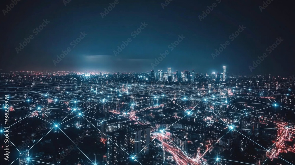 Poster smart city and communication network concept. 5g. iot (internet of things). telecommunication.