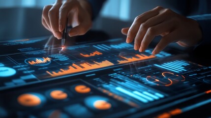 Naklejka premium Data analytics and diagrams are displayed in front of the person working with them.