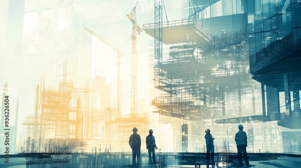 Aufkleber team engineer building construction project with architect people or construction worker working wit