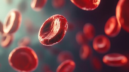 A close up of red blood cells with a red blood cell in the center